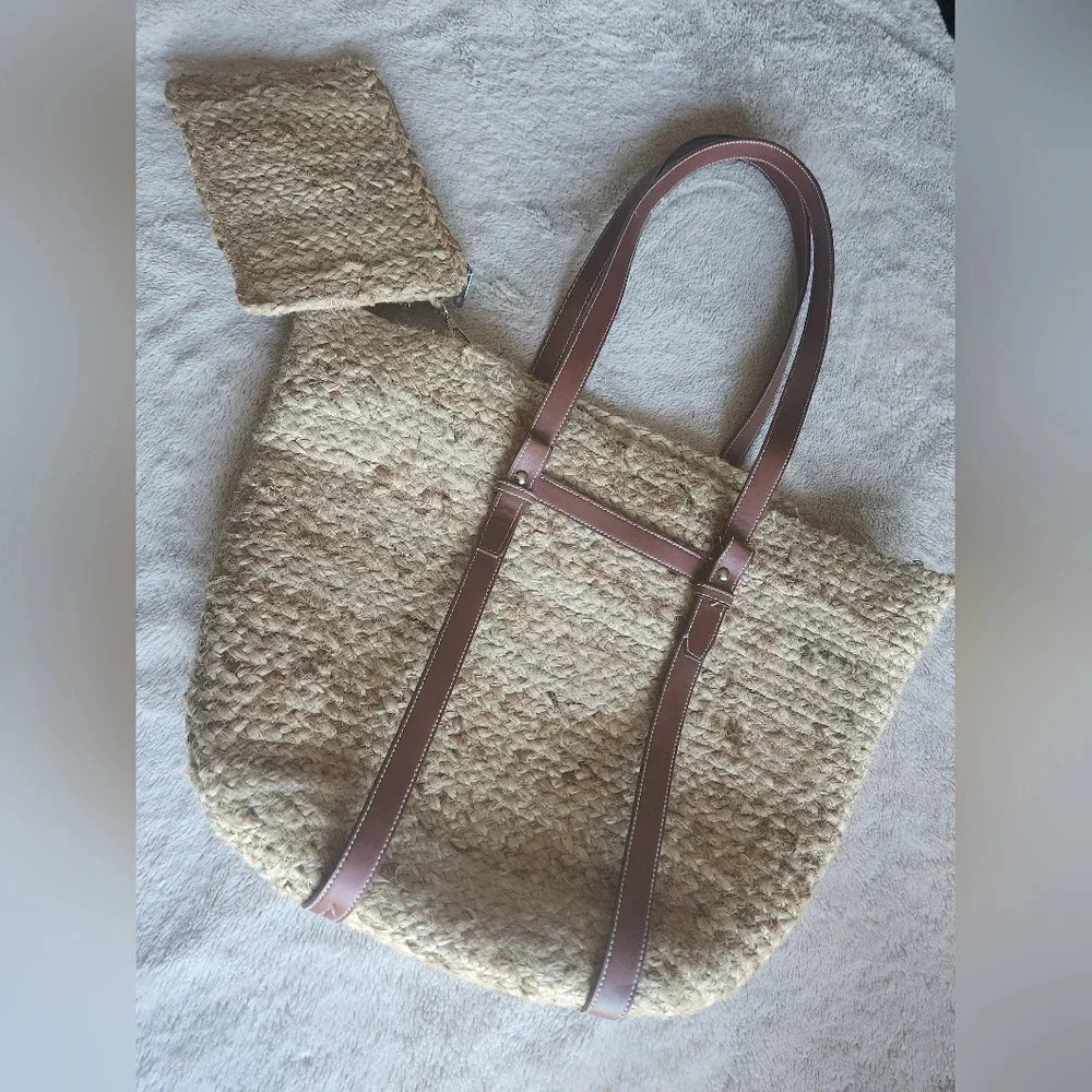 Haute Hippie Tan and Brown Woven Tote Bag